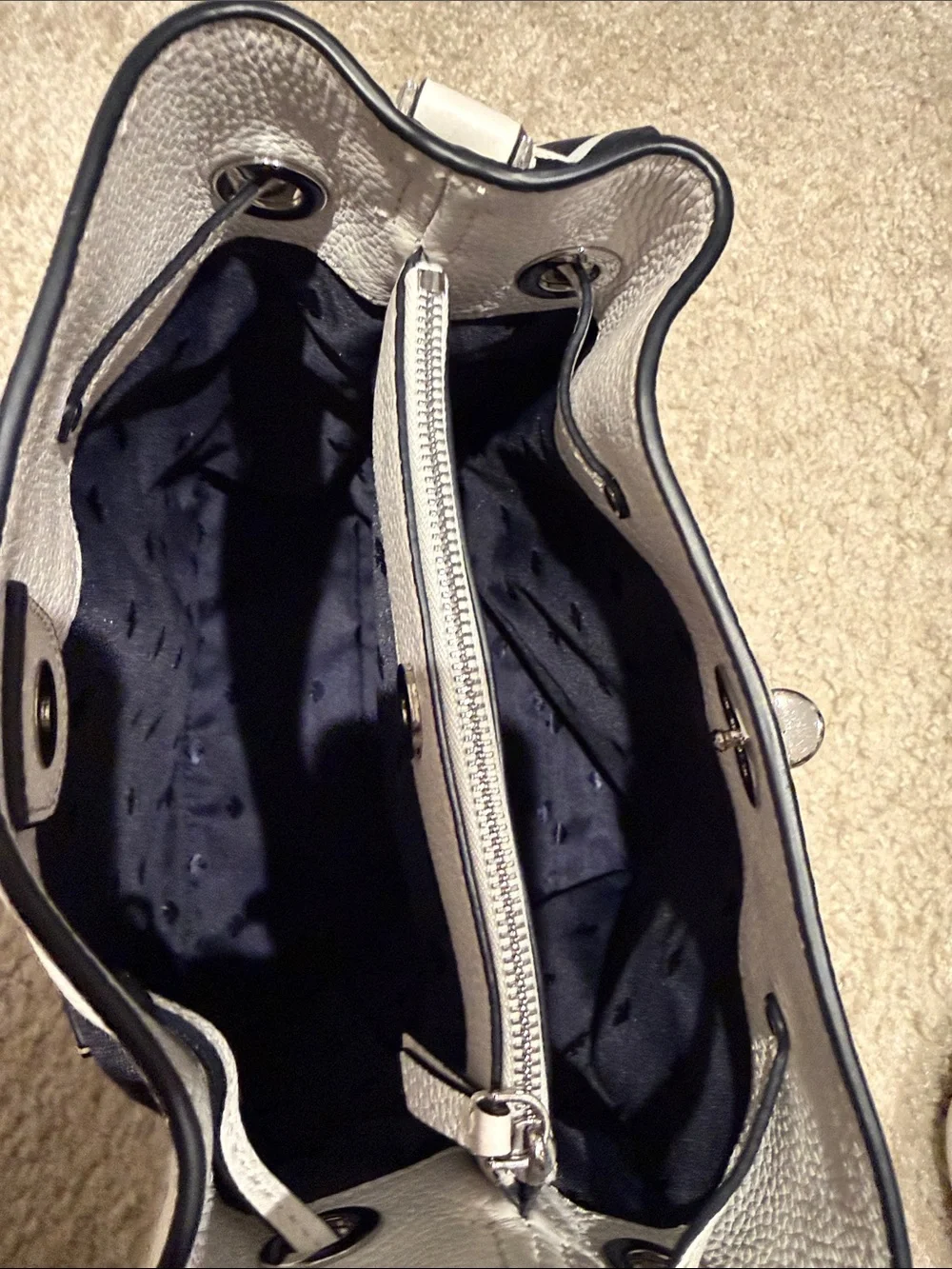 kate spade Two-Tone Blue Denim and White Leather Bucket Bag